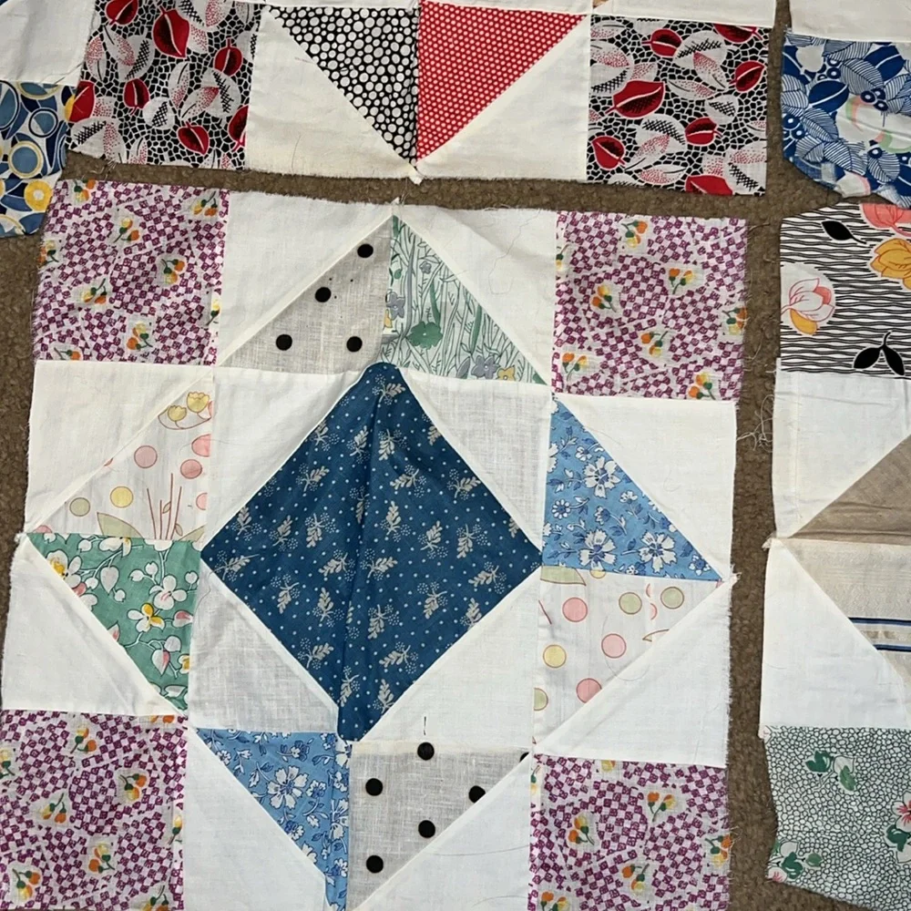 Lot 8 Vintage handmade quilt blocks 14.5” x 15”